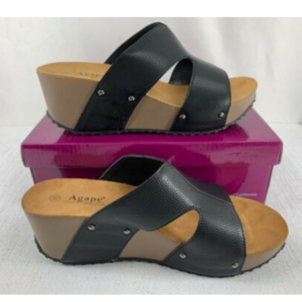 AGAPE COLLECTION Women's Black Pine Slide Sandals